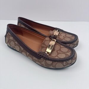 Coach Signature Jacquard Womens Size 7B Olive Tan Brown Slip On Loafer